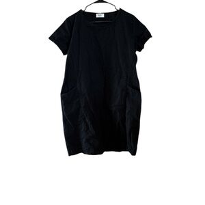 🥮🌺Boxy Black Midi T-Shirt Dress with Short Sleeves